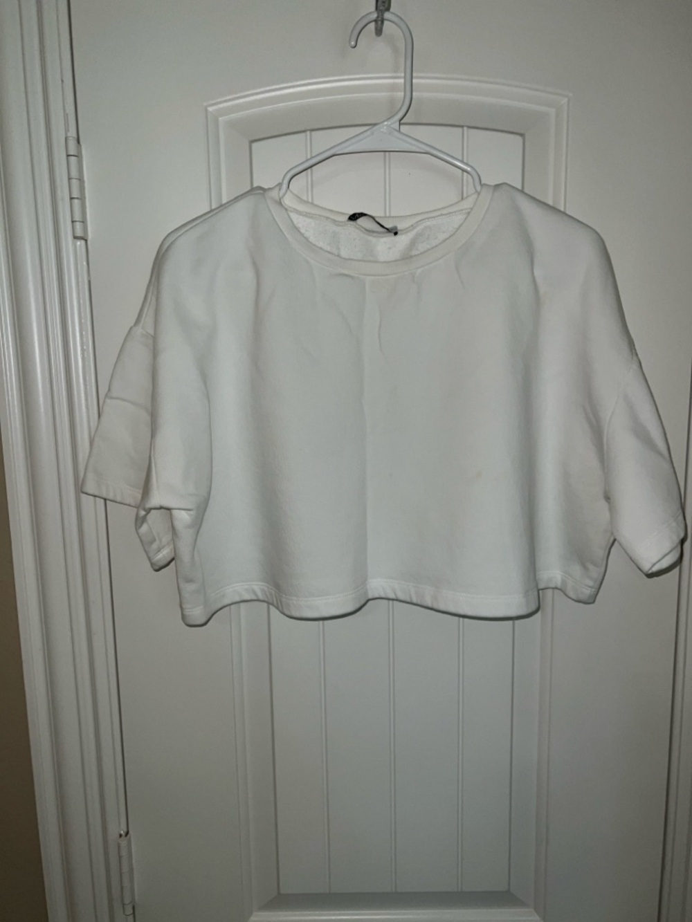 Zara White Cropped Boxy Sweatshirt Top and Pant Set